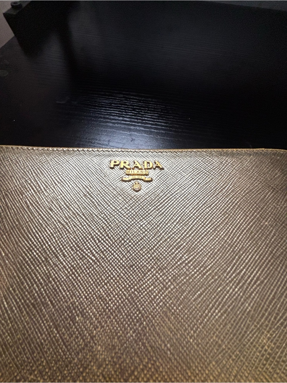PRISTINE Prada Saffiano Leather Long Zip-Around Wallet – Metallic Gold (Platino) - Picture 8 of 11